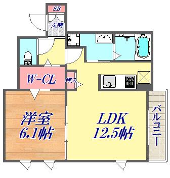 北野コルン(1LDK/1階)の間取り写真