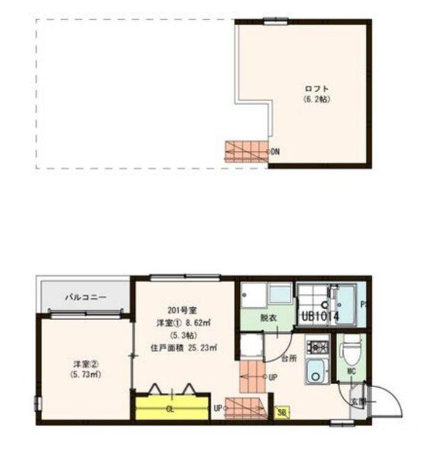 LA LUCE桜本町(2K/2階)の間取り写真