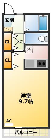 フォルテクレスト(ワンルーム/1階)の間取り写真