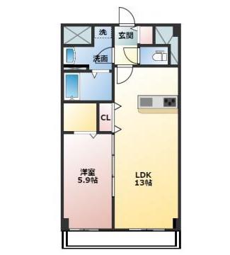 エスペーロ新在家(1LDK/1階)の間取り写真