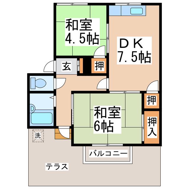 水上ハイツI(2DK/1階)の間取り写真