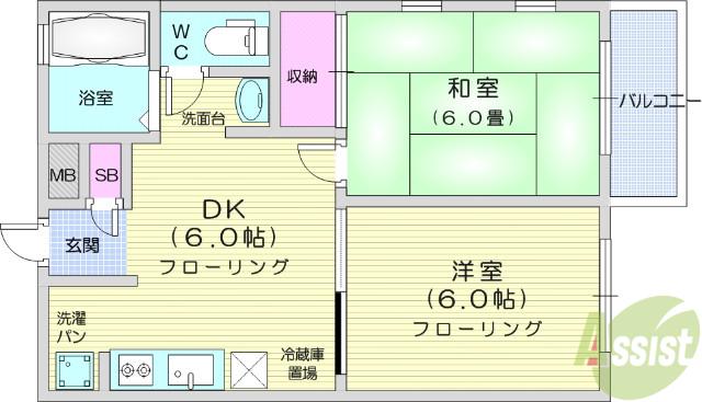 エクセレント南吉成壱番館(2DK/1階)の間取り写真