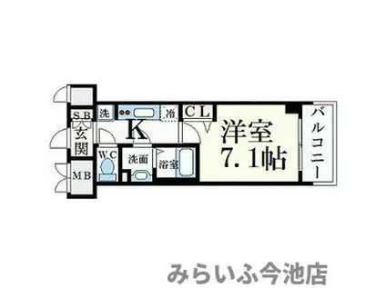 プレサンス桜通ベルノ(1K/13階)の間取り写真