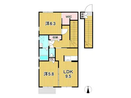 ベルドミールC(2LDK/2階)の間取り写真