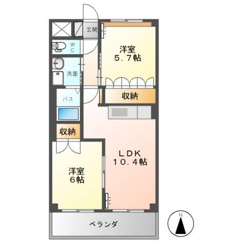 ディア・ベルジュ(2LDK/2階)の間取り写真