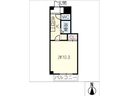 プレミアムフジ(1K/1階)の間取り写真