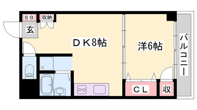 ファーストイン英賀保駅前(1DK/8階)の間取り写真