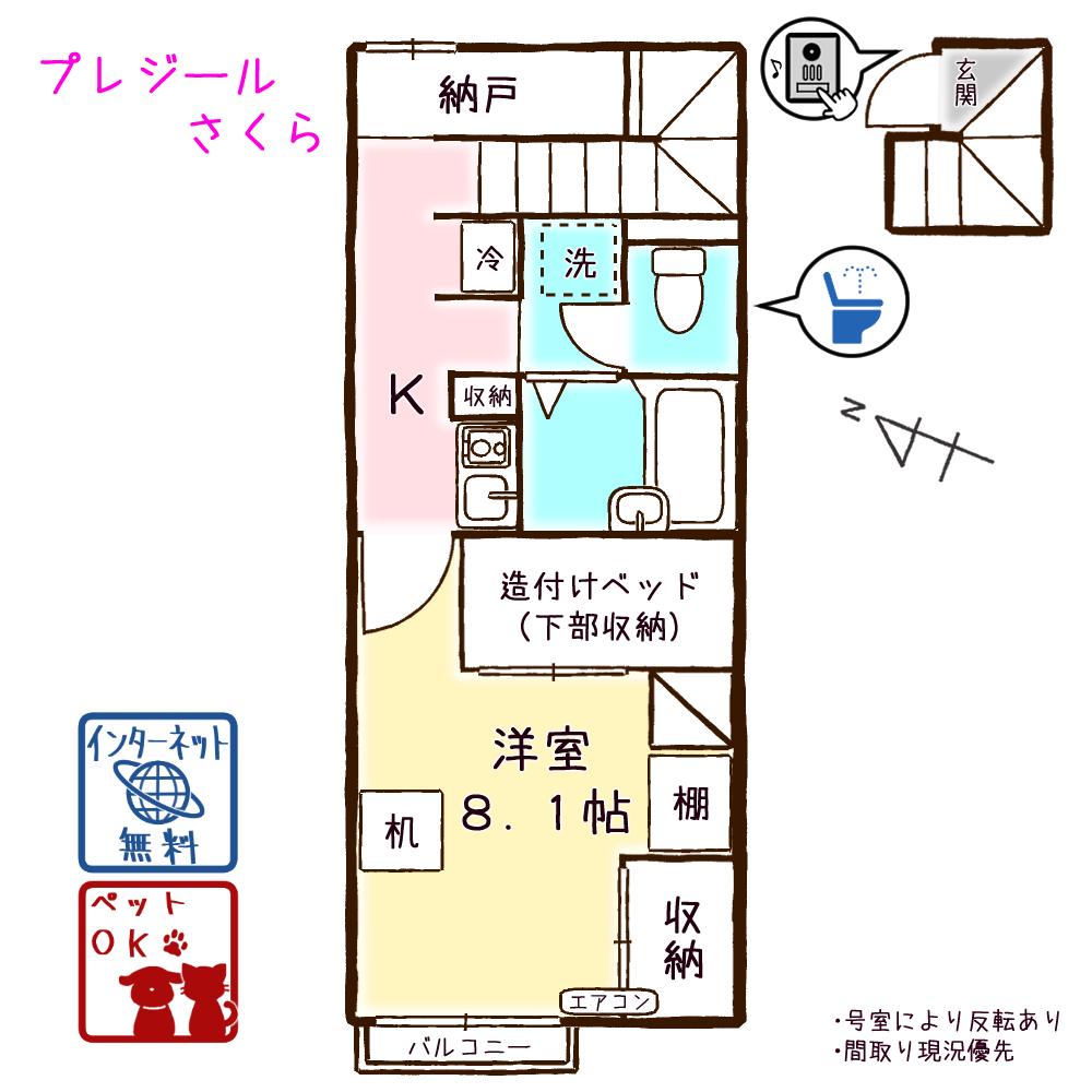 プレジールさくら(1K/2階)の間取り写真