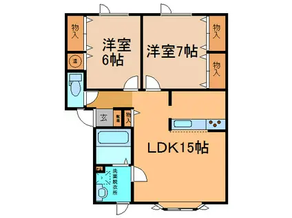 ユトリロ鳳乃舞B(2LDK/3階)の間取り写真