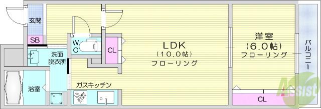 108宮千代(1LDK/1階)の間取り写真