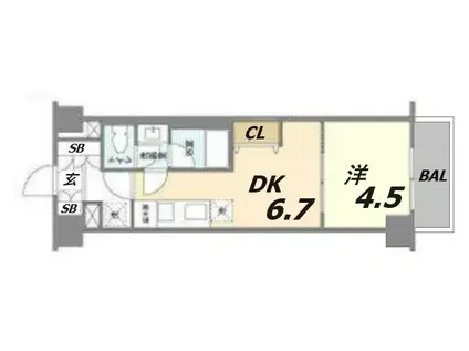 インブルーブ三宮イースト(1DK/7階)の間取り写真