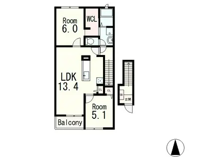 ビ・オーラ千(2LDK/2階)の間取り写真