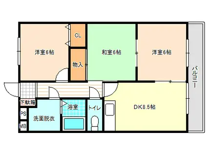 カルフールレジデンス(3DK/2階)の間取り写真