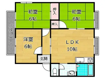 ビューティータウンA棟(3LDK/1階)の間取り写真