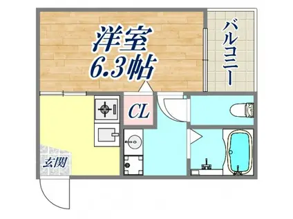 ハピネス中山手(1K/3階)の間取り写真