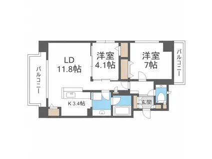 クリオ大通・ラモード(2LDK/8階)の間取り写真