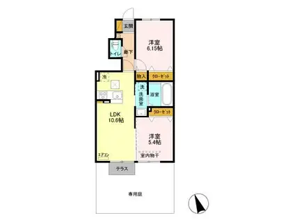 サウスヒルズIII(2LDK/1階)の間取り写真