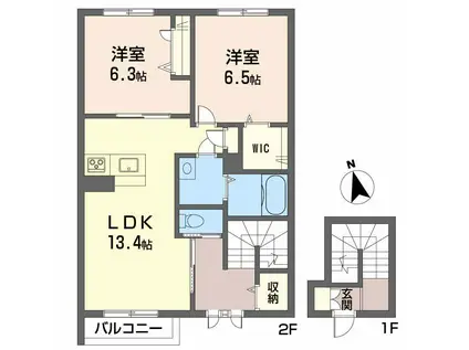 エスポワール鷹子(2LDK/2階)の間取り写真
