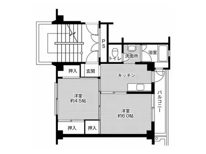 ビレッジハウス戸川1号棟(2K/2階)の間取り写真