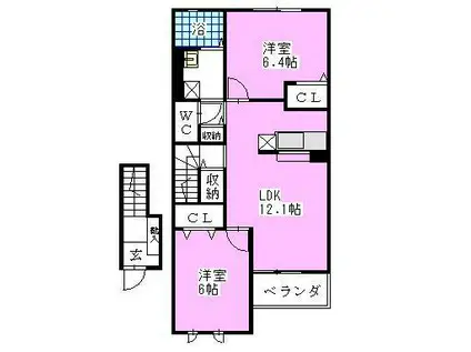 ベルグランⅢ(2LDK/2階)の間取り写真