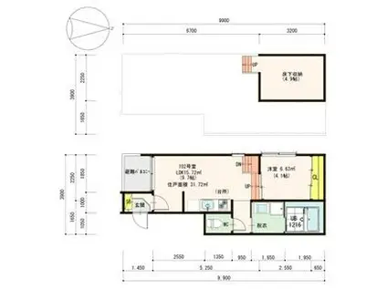 ルナソル(1LDK/1階)の間取り写真