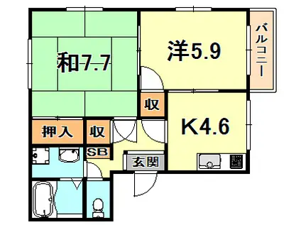 東灘ハイツ(2K/2階)の間取り写真