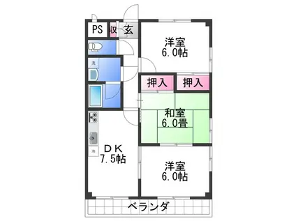 サンハイツK(3DK/2階)の間取り写真