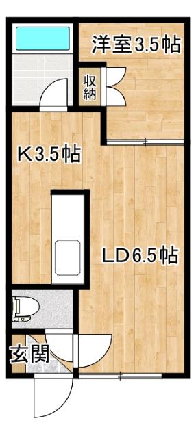 ロイヤルタウンF(1DK/1階)の間取り写真