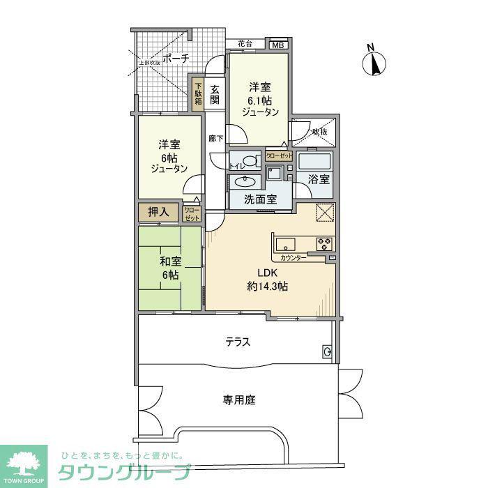 レクセルマンション武蔵野台(3LDK/1階)の間取り写真