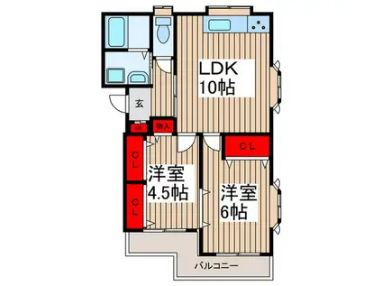 ビラ・コンカンII(2LDK/1階)の間取り写真