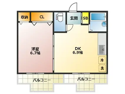 岡田ハイツ(1DK/3階)の間取り写真