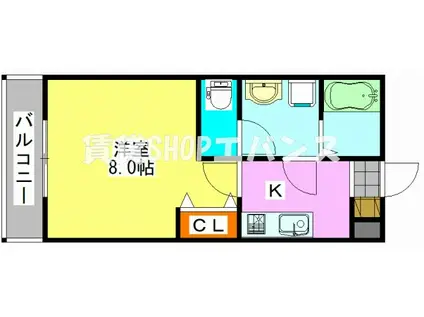 ジーメゾン船橋二宮(1K/1階)の間取り写真