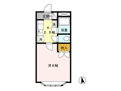 ローズコート陽B(1K/2階)の間取り写真