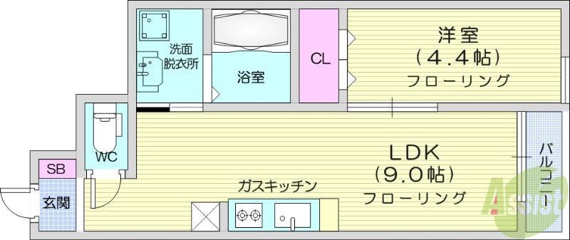 サンテラス郡山(1LDK/1階)の間取り写真