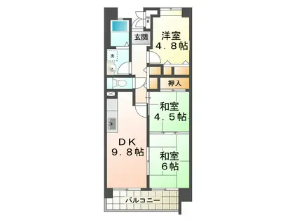 王塚東シティコート(3DK/4階)の間取り写真