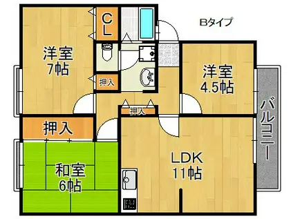 サンガーデン日根野AB棟(3LDK/2階)の間取り写真