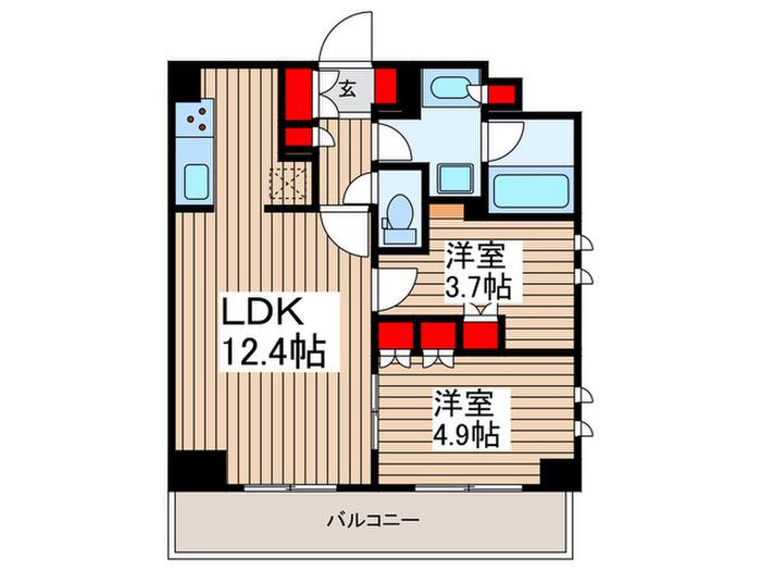 プラウドフラット墨田曳舟ディアージュ(2LDK/2階)の間取り写真