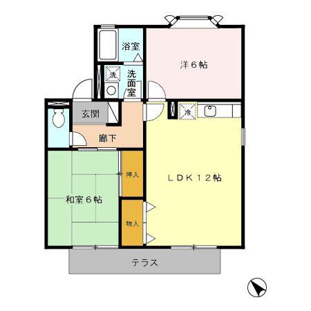 セジュール綾 A棟(2LDK/1階)の間取り写真