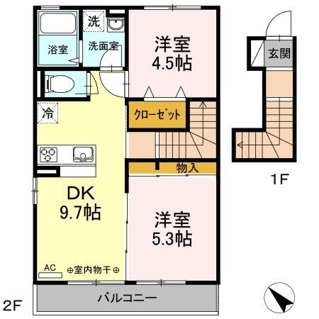ヴァンベール湘南 III(2DK/2階)の間取り写真