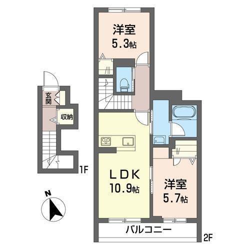 グラシュー湘南(2LDK/2階)の間取り写真
