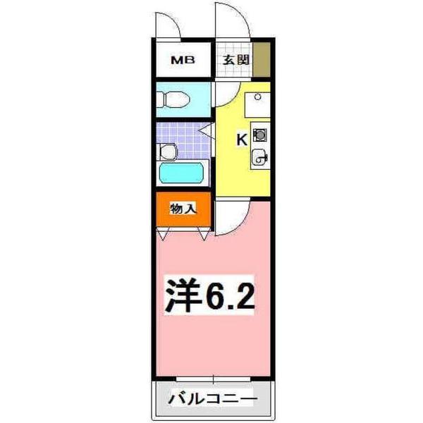ヴェルビュ桜町(1K/6階)の間取り写真