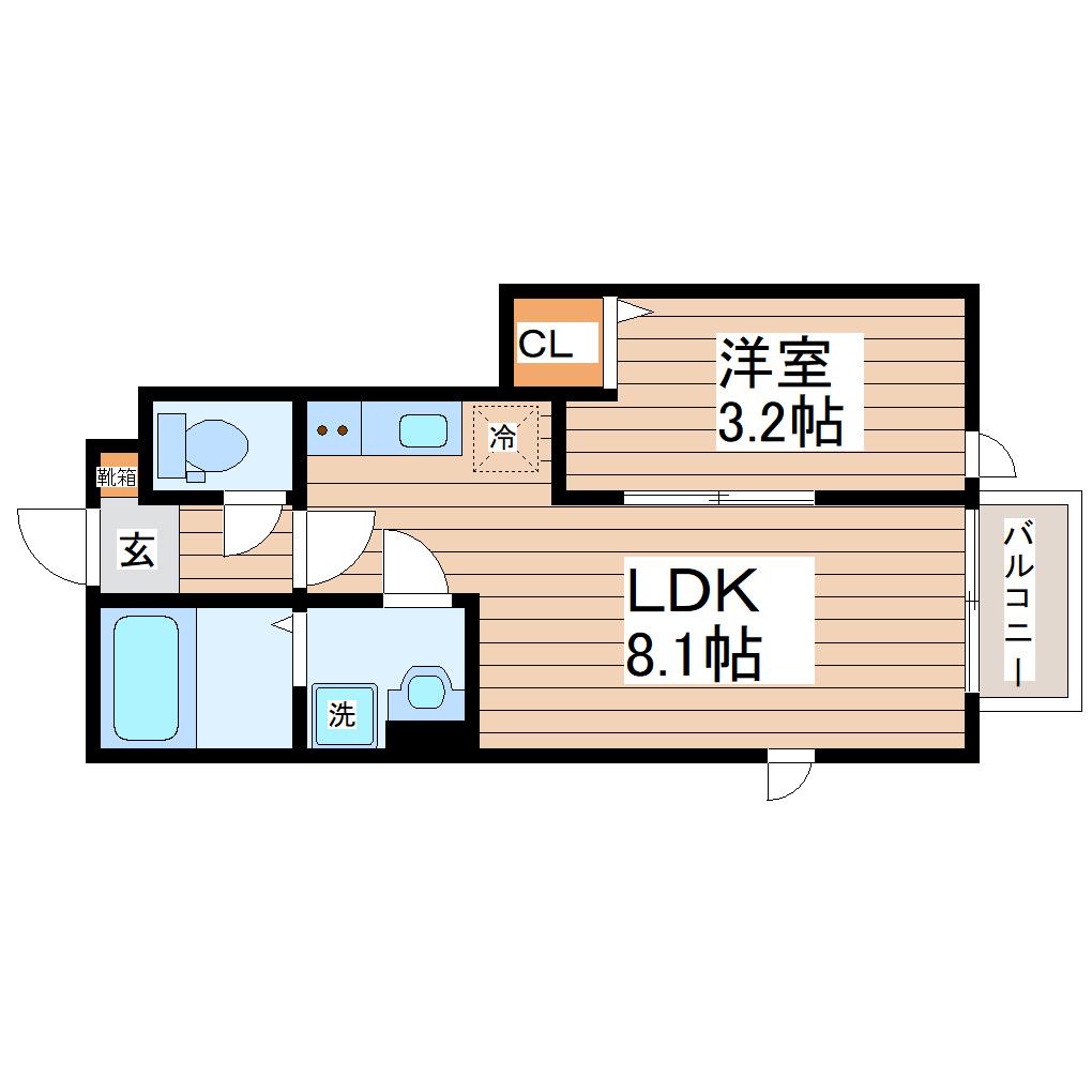 ガス割 第八弾 THE ROOM 南仙台駅B(1LDK/1階)の間取り写真