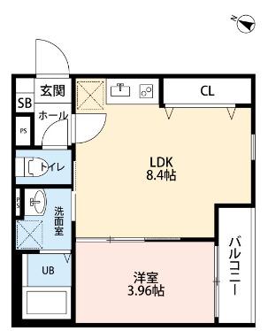 クラスティーネ東林間(1LDK/1階)の間取り写真