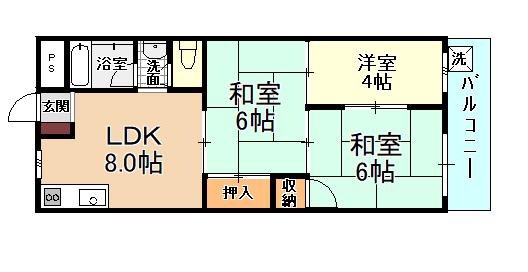 茶苑マンション(3LDK/2階)の間取り写真