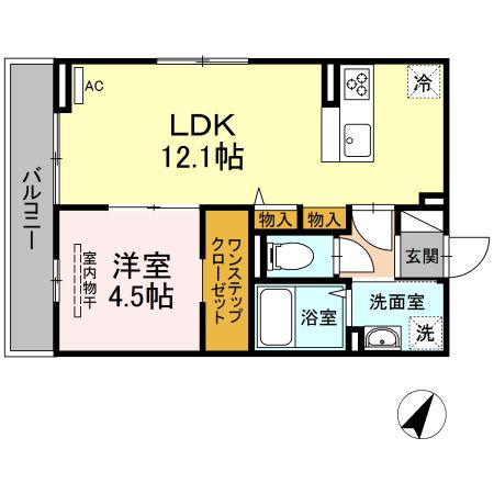 ラフィネ大門(1LDK/2階)の間取り写真
