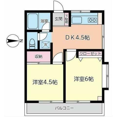 ローズマンション湘南(2DK/3階)の間取り写真