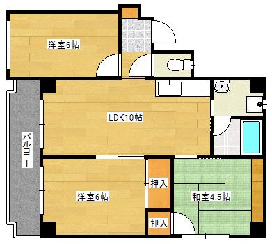 田岡マンション(3LDK/4階)の間取り写真