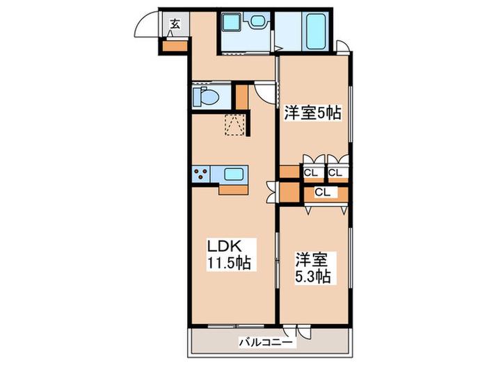 VILLETTA茅ヶ崎(2LDK/2階)の間取り写真