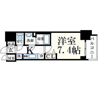 プレサンス桜通ベルノ(1K/13階)の間取り写真