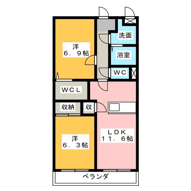 クレセントムーン(2LDK/1階)の間取り写真